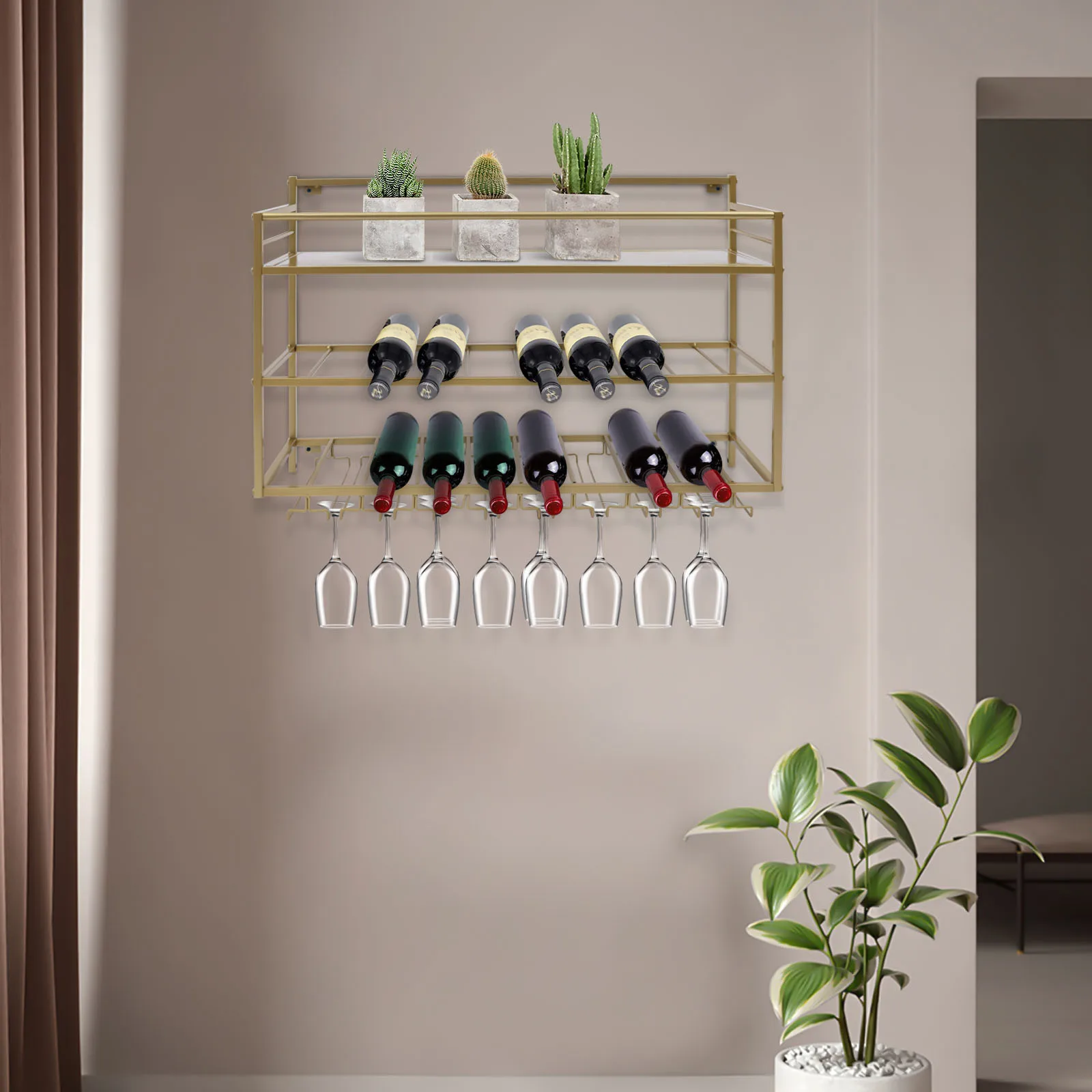 

3-tier Metal Wall-Mounted Wine Rack Barrel Stave Wine Rack Wine Bottle Storage Wine Cabinet