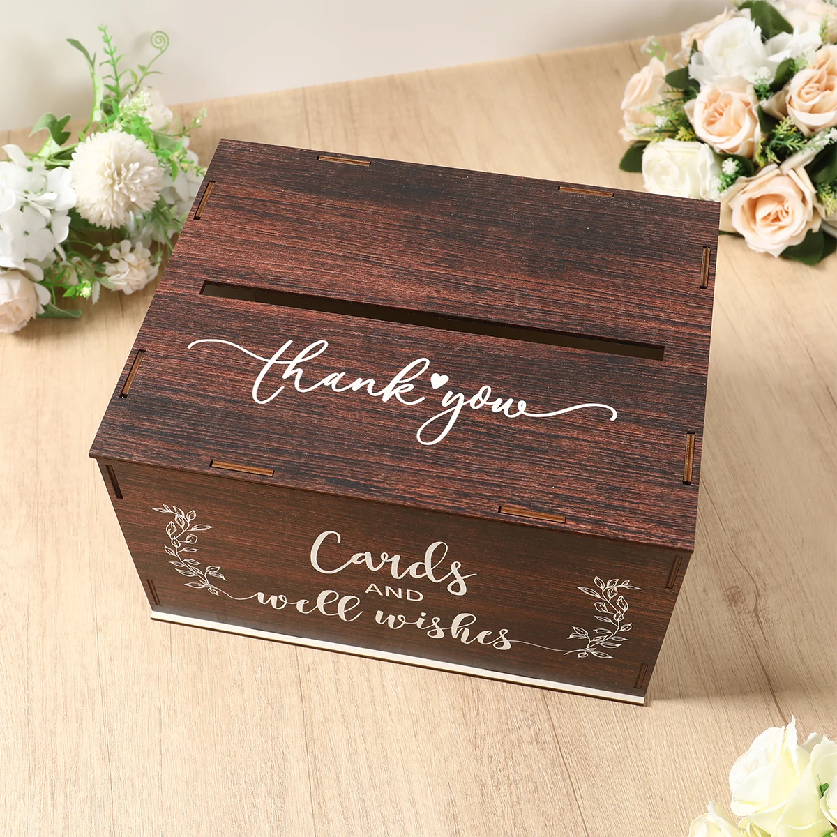 Boîte à cartes de mariage avec couvercle, boîte à cartes cadeaux en bois pour réception de mariage, enveloppe rustique, tirelire, fournitures de fête de mariage rustiques à faire soi-même