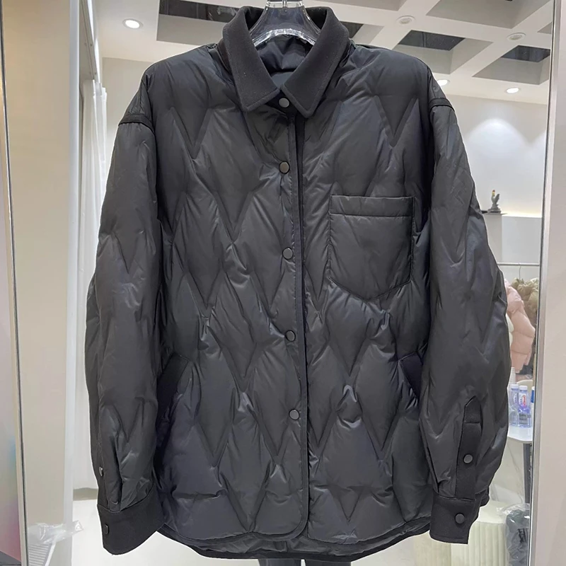 Hiver léger revers doudoune femmes 90% blanc canard doudoune femme Patchwork chaud simple boutonnage Parker outwear