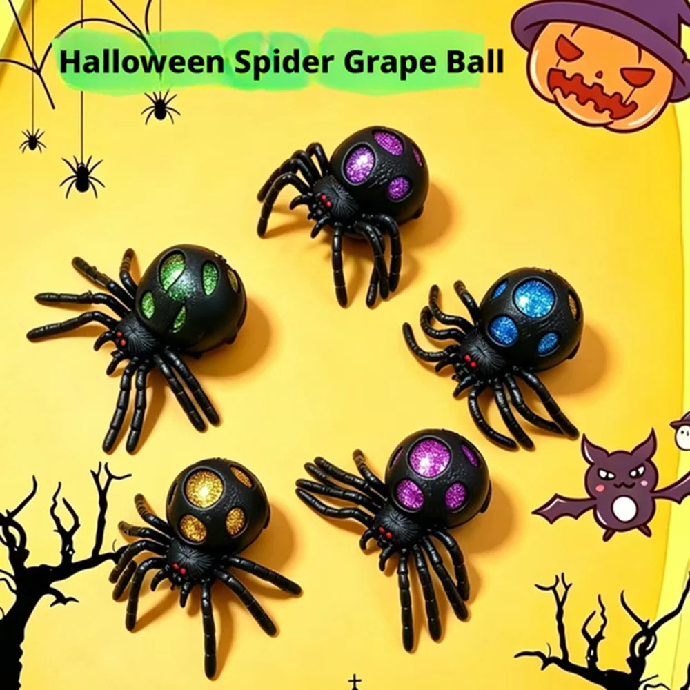 Horrifying Black Spider Squeeze Toy Colorful Bead Interior Perfect Anti-Stress Decompression Gadgetldeat Halloween Gift for Al