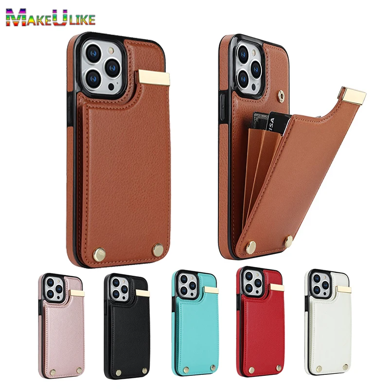 

Layered Cards Holder Slot Wallet Case for iPhone 14 13 12 11 Pro Max XR XS X 7 8 Plus SE 2022 Leather Purse Phone Bag Cover