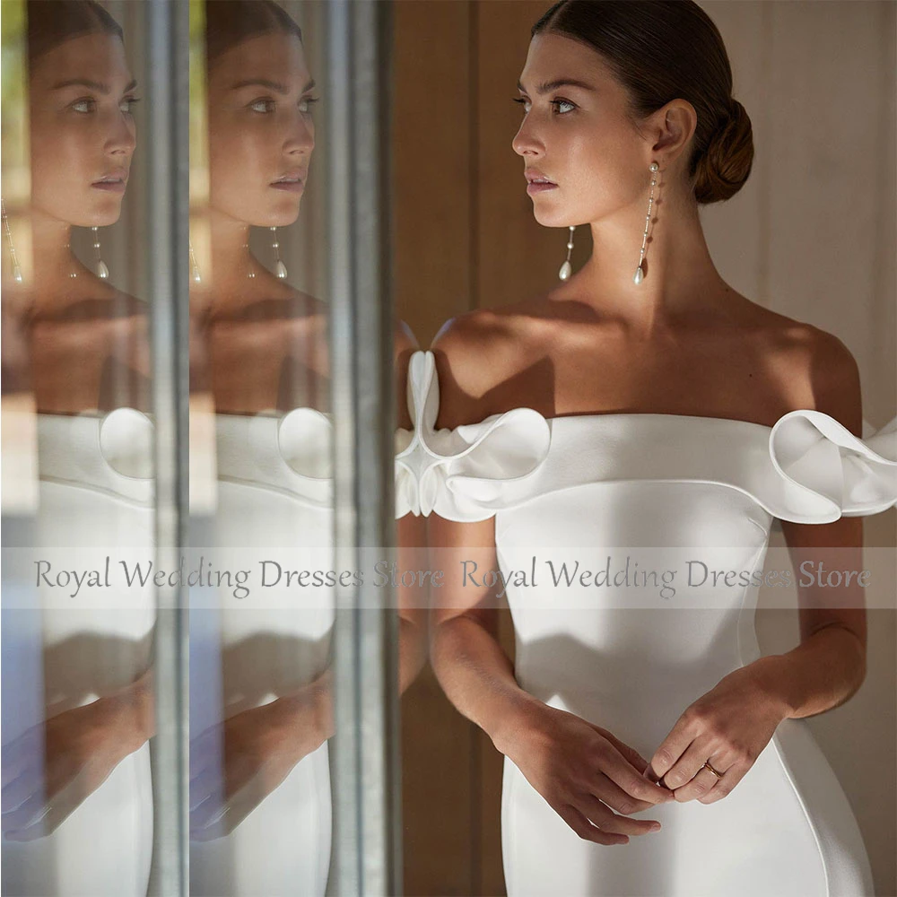 Vestido de novia elegante de color marfil, vestidos de novia con hombros descubiertos de sirena para mujer, vestidos de novia largos y sencillos para novia 2025