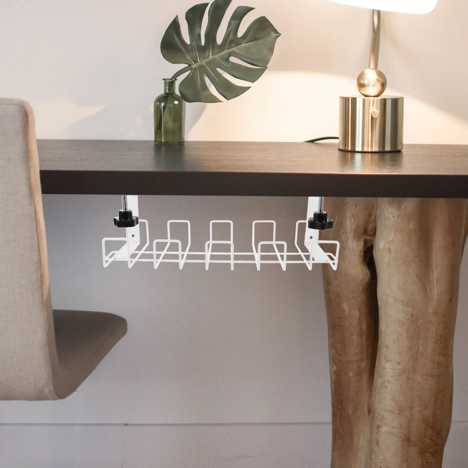 Weißes Tablettregal für Draht-Organizer, kleine Größe, Eisenmaterial, keine Werkzeuge, einfache Installation, Kabel-Organizer für unter dem Schreibtisch