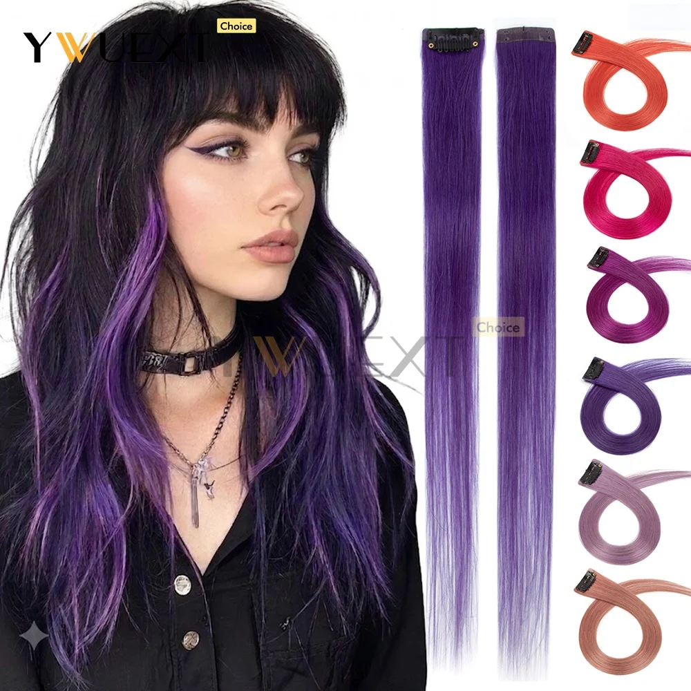 YWUEXT Clip in Hairpiece Real Human Hair 16 inches 3.7g/pc Straight Multi-colors for Girls Daily Party Highlights Hair 12 Colors