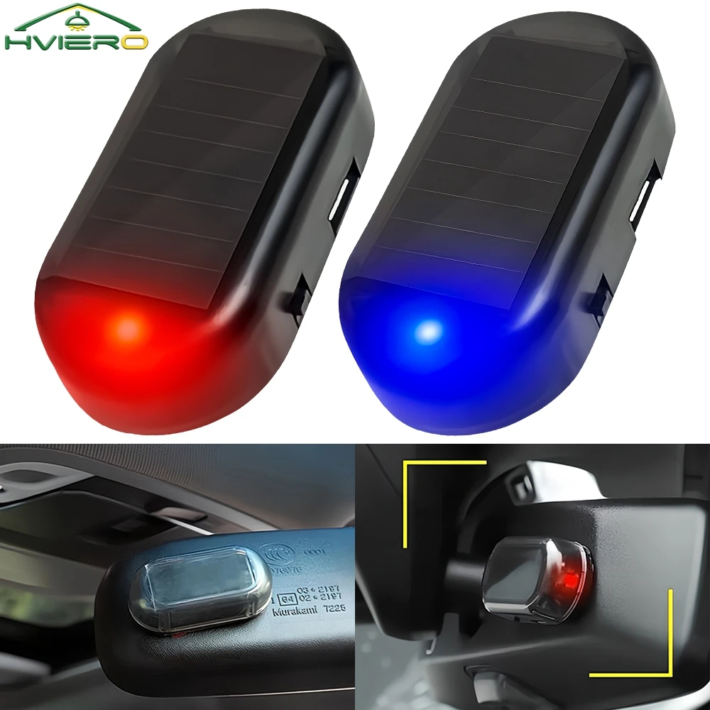 1Pcs Car Fake Security Light Solar Powered Simulated Dummy Alarm Wireless Warning Anti Theft Caution Lamp LED Flashing Imitation