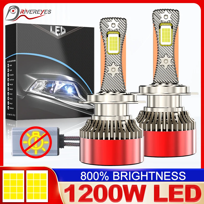

Drivereyes H7 Led Headlight 7585 CSP H4 H1 9005 9006 9012 H3 Car Bulb 6000K White H11 Super Brightnes Light 1200W Fits 99% Cars