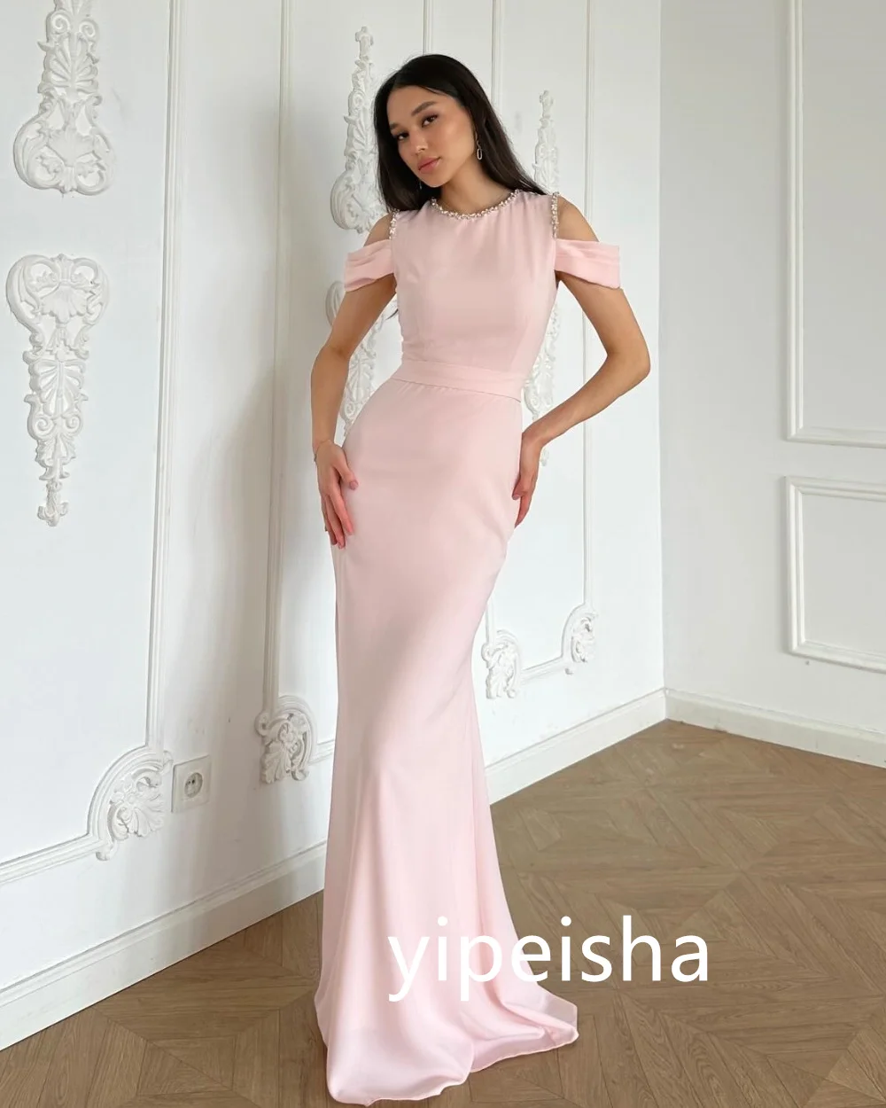 Personalizado sexy jérsei plissado sereia o-pescoço vestidos longos vestidos de baile clássico requintado estilo moderno pastrol unisex estilo chinês