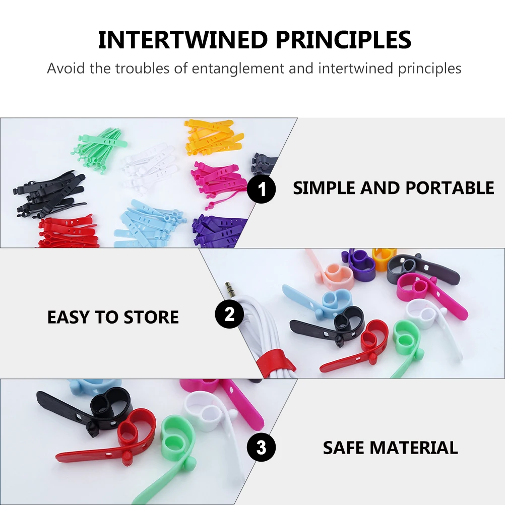

50 Pcs Cable Manager Ties Clip Wire Cord Fastener Keepers for Cables Holder Reusable Fastening Silica Gel Organizers Cords
