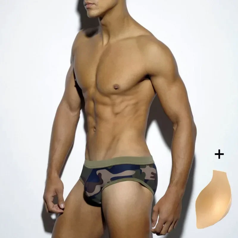 Sexy Bikini Swimwear Men Trendy Camouflage Briefs Swimsuit Breathable Quick Dry Sports Swim Surfing Swimming Trunks Beach Shorts