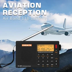 XHDATA R108 DSP AM FM SW Airband Portable Radio 500Presets Alarm Sleep Timer Temp LCD BL5C Type-C Antenna Gift Elder Travel