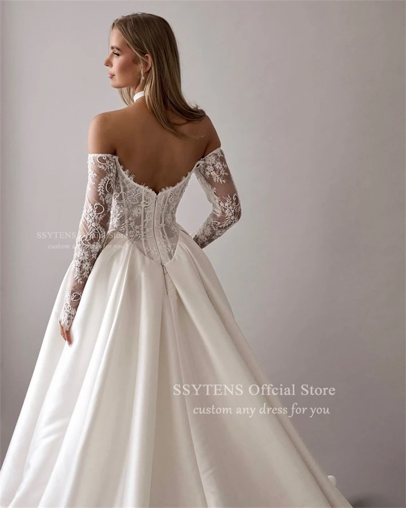 SSYTENS A Line Suknie Ślubne Eleganckie Koronkowe Suknie Ślubne Długie Rękawy Off The Shoulder Niestandardowe Rozcięcie Suknia Panny Młodej Vestido De Noivas