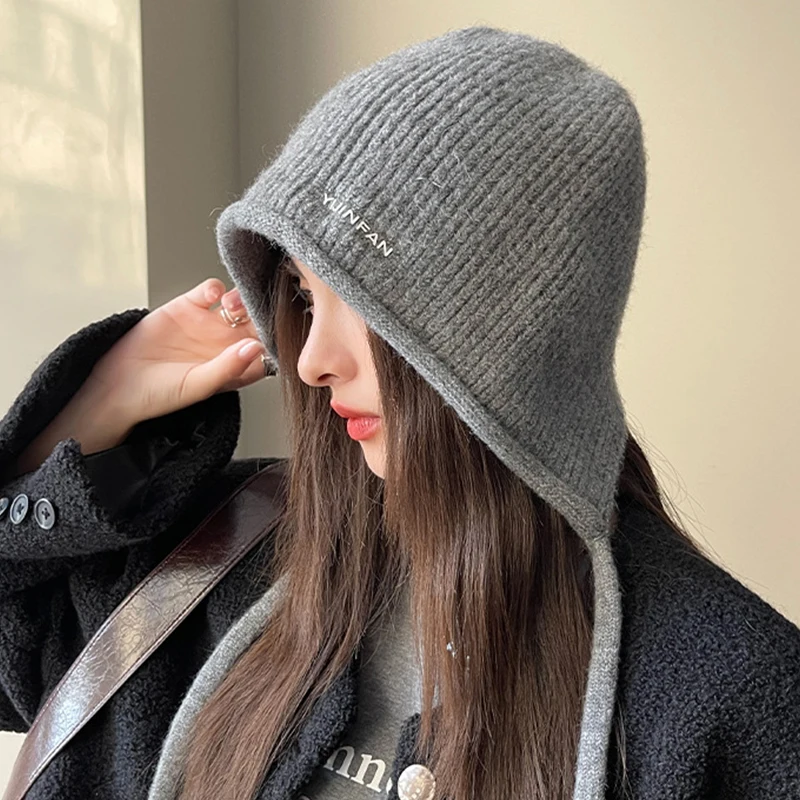 ✰✪1PC Women Sweet Double Drawstring Hat Autumn And Winter Letters Warm Versatile Knitted Earmuffs