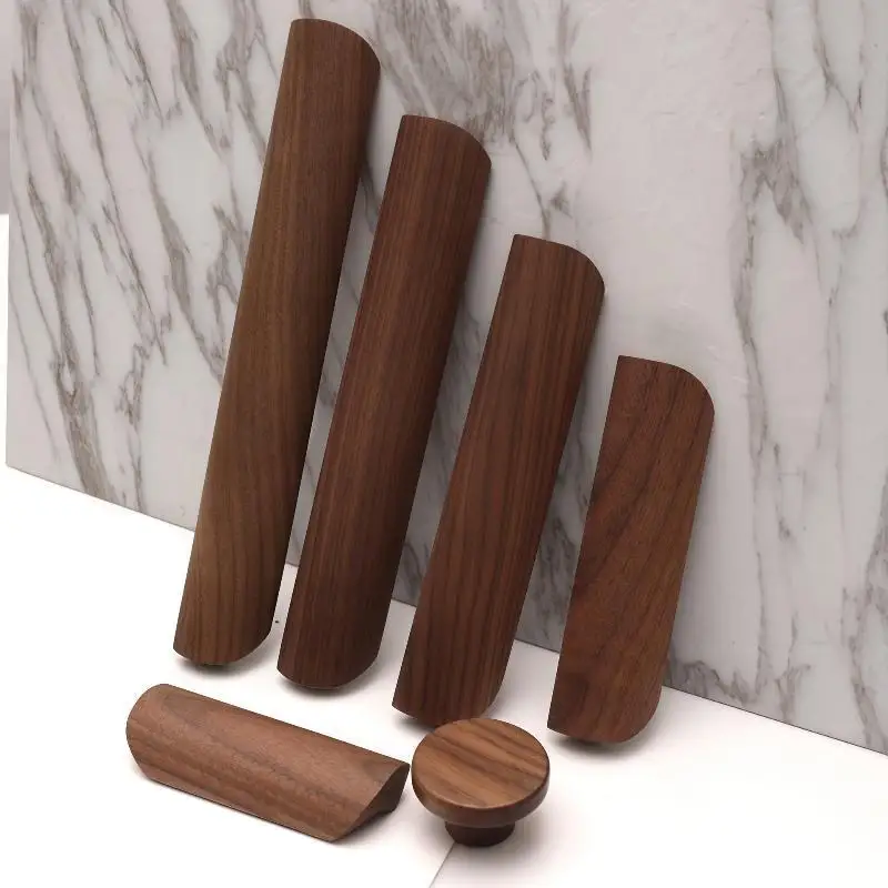Curved Solid Wood Drawer Knobs Nordic Style Wooden Cabinet Wardrobe Door Pulls Furniture Hardware