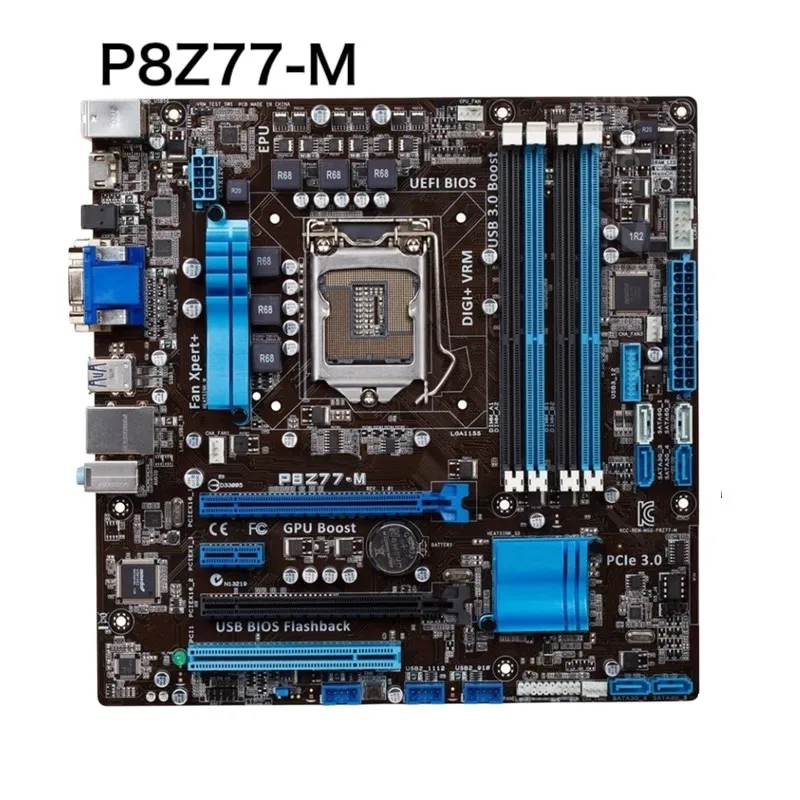 

For ASUS P8Z77-M Motherboard DVI VGA HDMI LGA 1155 DDR3 Z77 P8Z77 Mainboard 100% Tested OK Fully Work Free Shipping