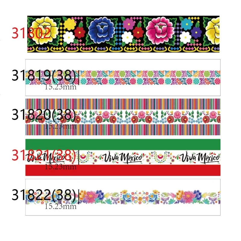 (5yards) 38mm 50mm 75mm Mexico Flower Grosgrain Ribbon for Party Hairbows Decoration Materials