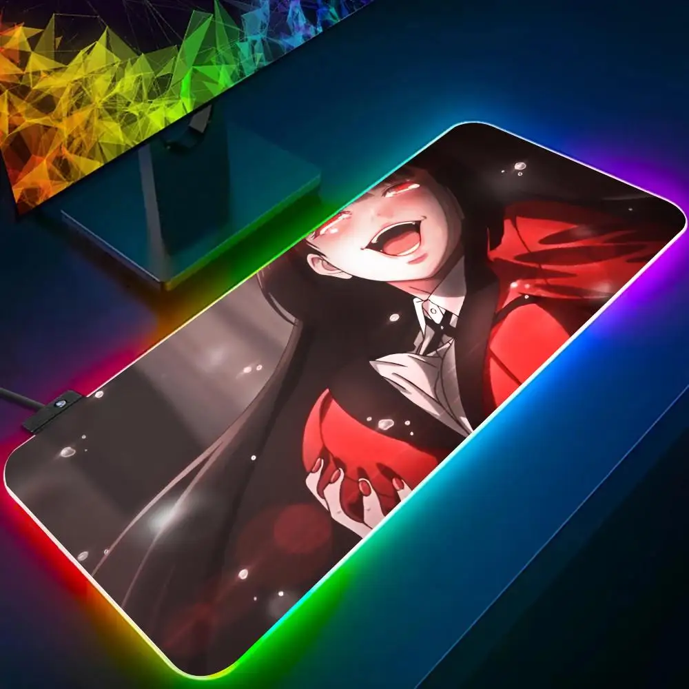 Anime K-Kakegurui Mouse Pad RGB Glow Personality Picture Custom PC Table Mat Carpet Mat Game Player Dedicated LED