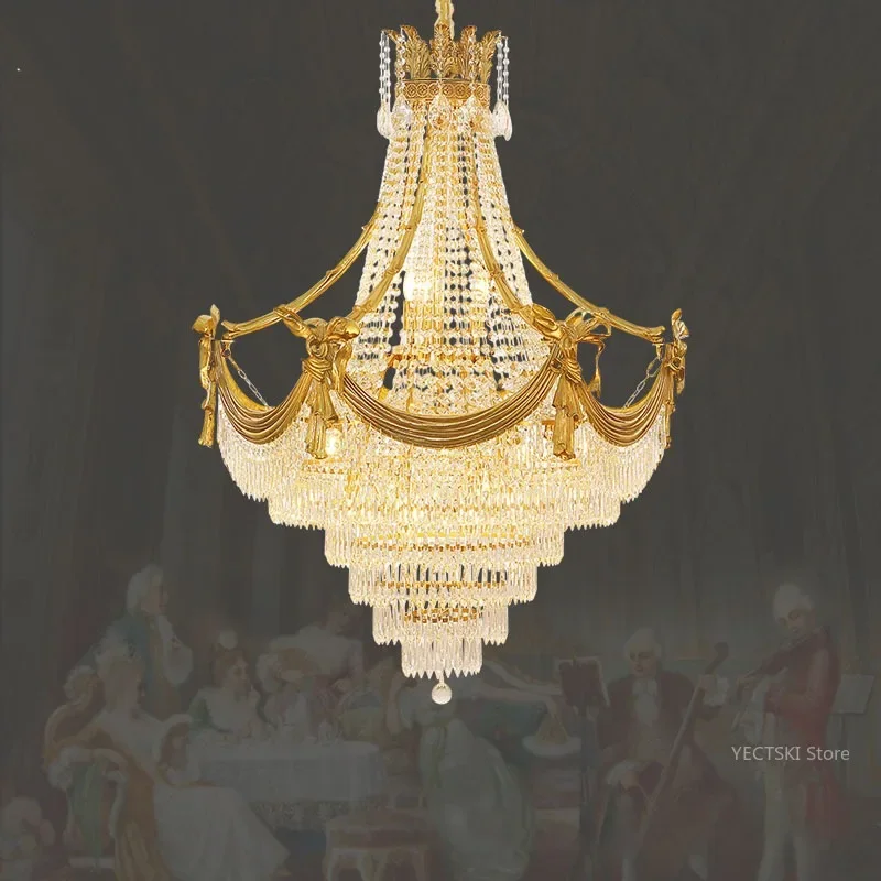 

GHJUYIOL French style living room, crystal chandelier, European style villa, hotel lobby, dining room, atmospheric light