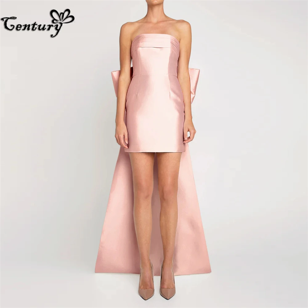 

Blush Short Prom Dress with Detachable Bow Train Backless Mini Formal Occasion Dresses Evening Party Gowns Customized