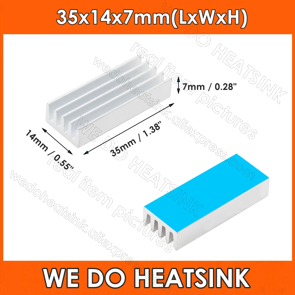 35x14x7mm Extruded Heat Sink Electronics Silver Cooler Heatsink for MOS GPU IC Chipset with Thermal Conductive Adhesive Tape