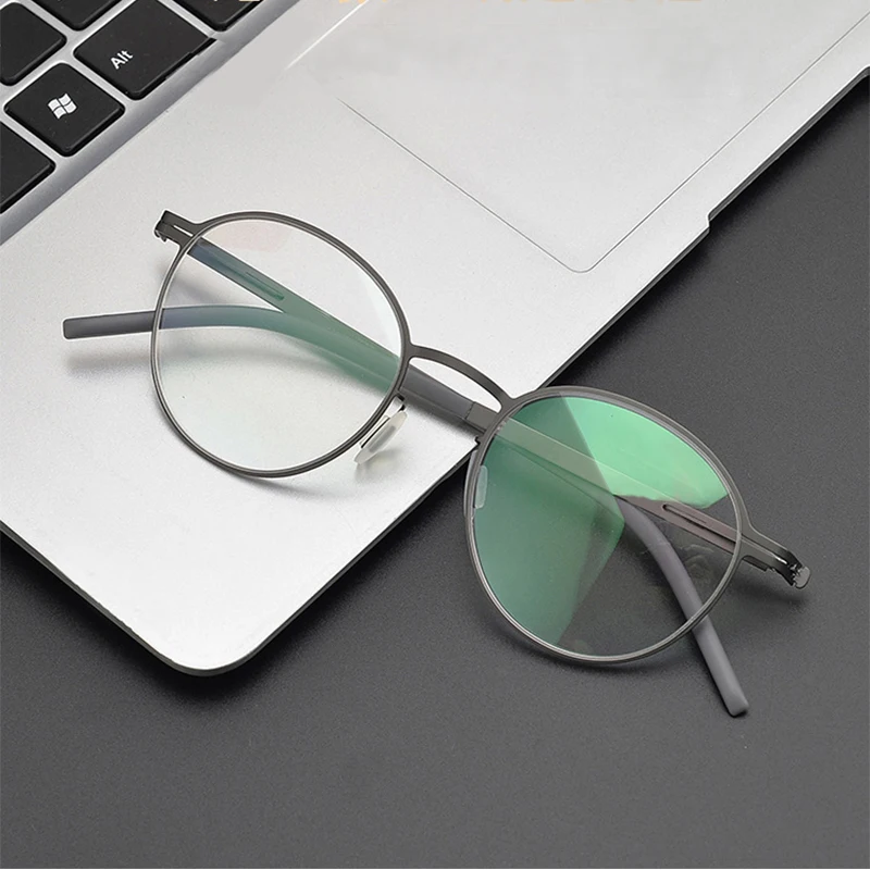 German Titanium Alloy Screwless Men's Glasses Frames Round Eyewear Optical Ultralight Business Prescription Diopter Eyeglasses