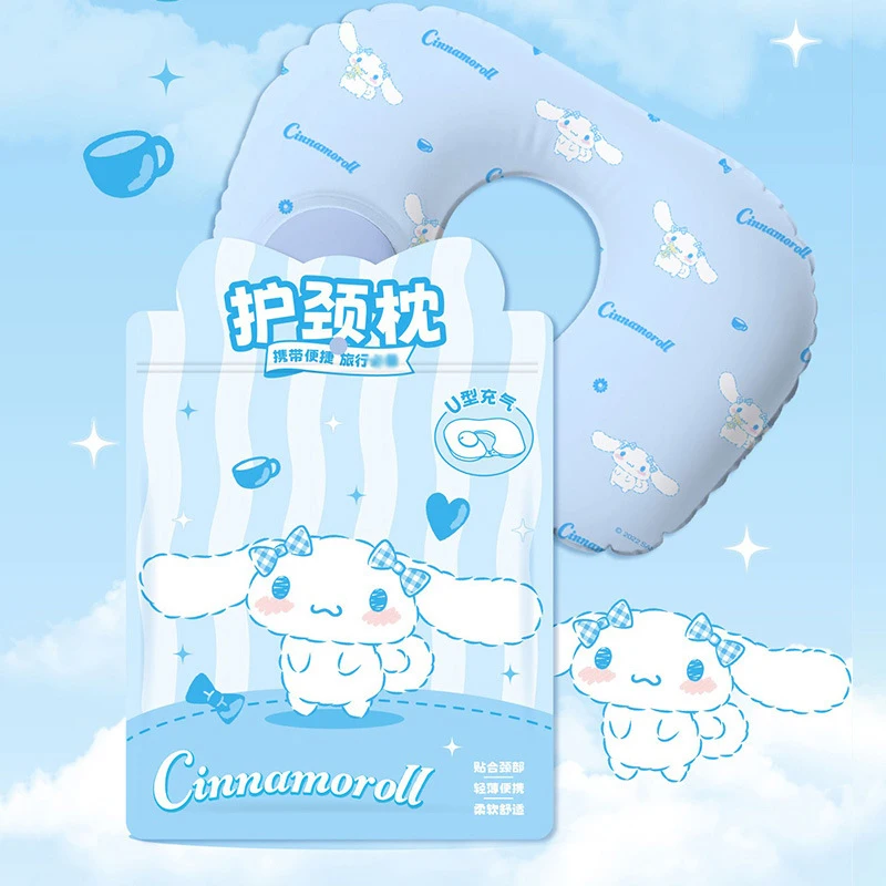 Sanrio-almohada inflable en forma de U, HelloKitty, Chica de Anime, viaje, portátil, tipo prensa, almohada inflable para el cuello, almohada para la siesta Cinnamoroll