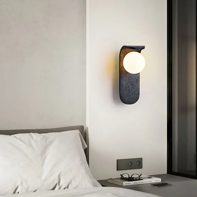 Black Hole Stone Wall Lamp - Italian Minimalist Design High-End Feel Retro Bedside Living Room Sconce Light for Bedroom Backgrou