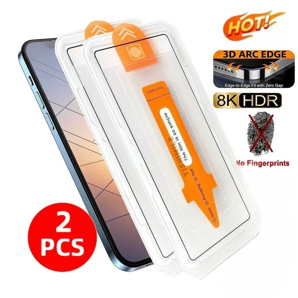 

2Pcs Ultra HD Full Screen Protector for iPhone 17 16 15 14 Pro Max Air 17e 16 15 Plus 13 12 11 Pro One Click Installation Glass