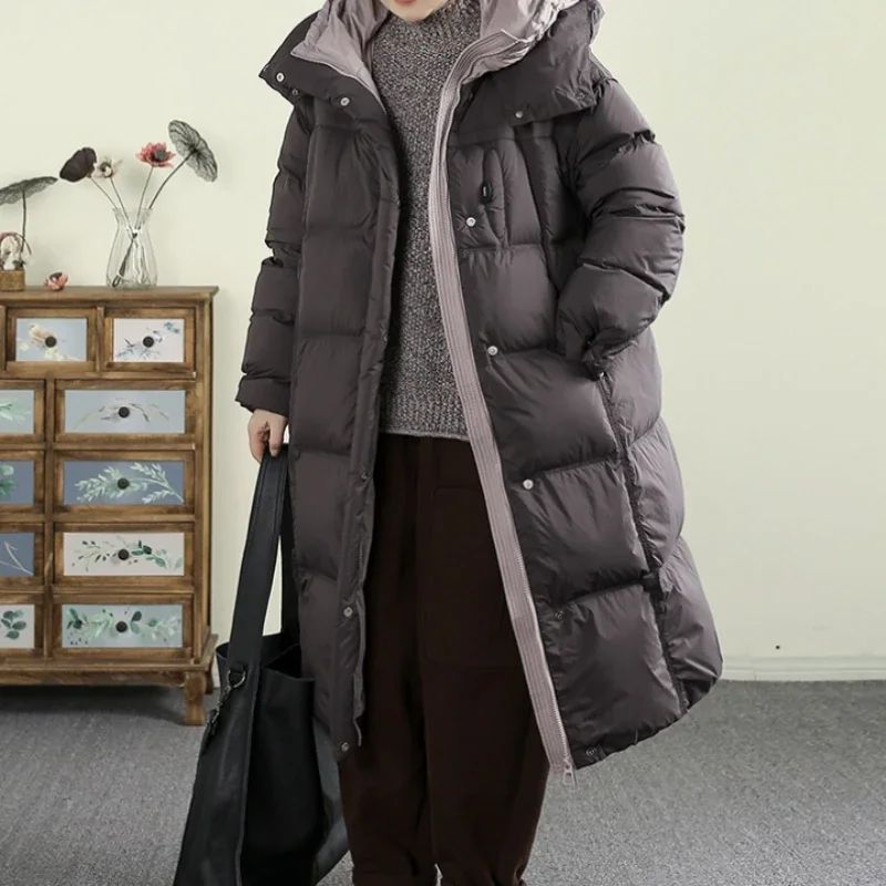 Warm Women's Hooded Longline Padded Coat Zip Up Thick Winter Daily Commute Campus Trendy Cozy Soft New Luxe Hot Chic Fad Coats