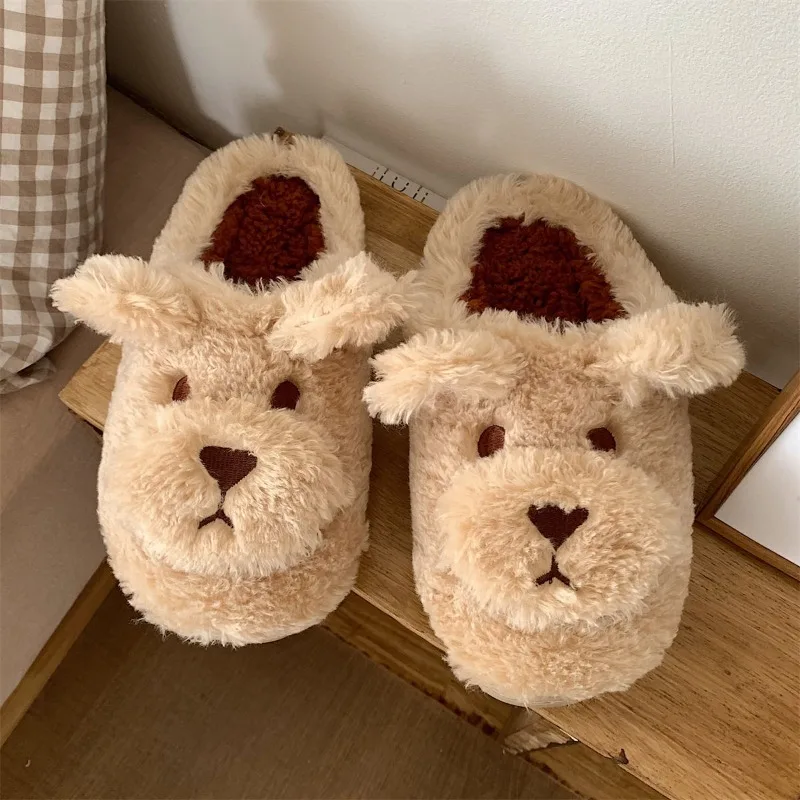 New cartoon cute head plush warm monthly cotton shoes female fall and winter students home with soft bottom cotton slippers