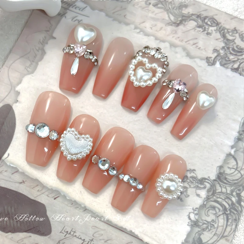 100pcs/bag New Mixed White Pearl Love Heart Shaped Nail Art Charms Half Round Beads Design For Nails DIY Manicure Decoration
