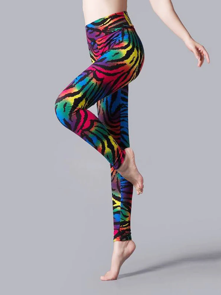 Women's Leggings Leopard Color Stripe Print Tights Polyester Spandex Blend Elastic Waist Autumn and Winter Clothing
