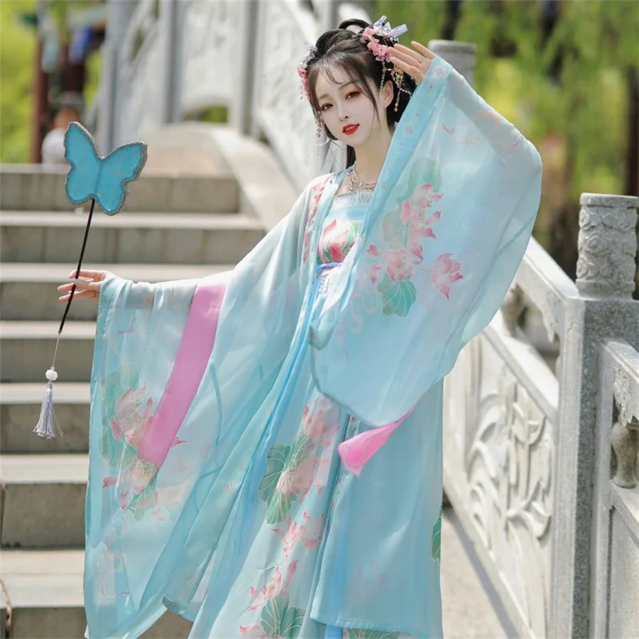 Vestido Hanfu de hada para mujer, ropa tradicional china, traje de Festival bordado, trajes de baile de actuación de escenario folclórico antiguo