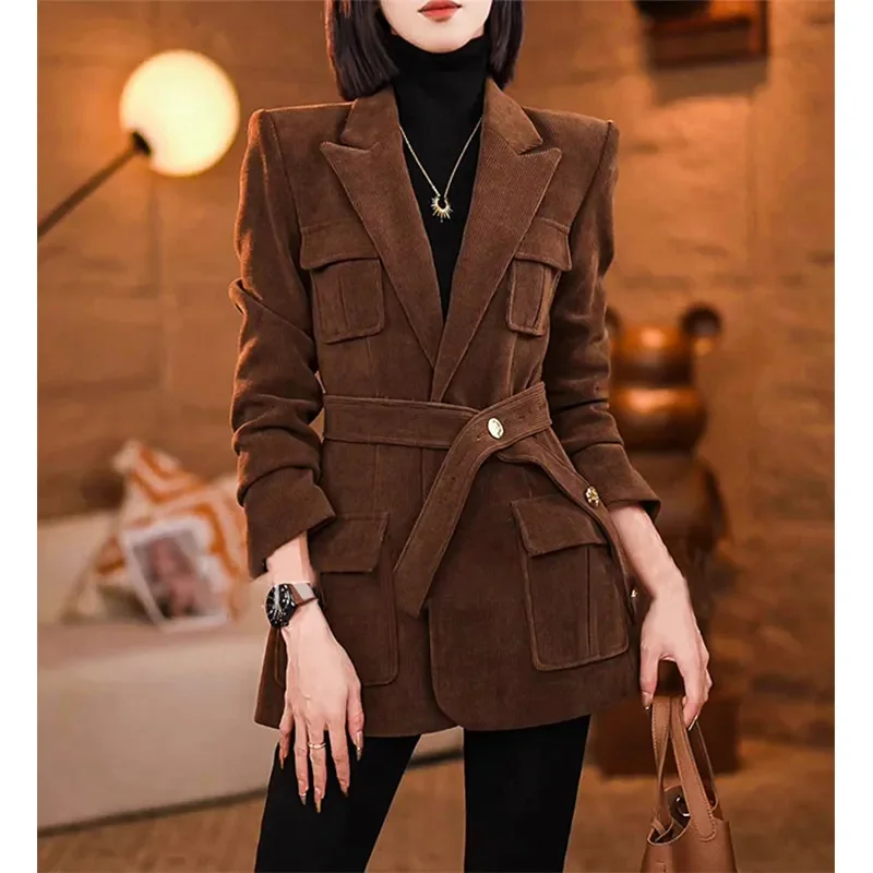 Cold Resistant Maillard Popular Meat Blocking Internet Autumn And Winter Brown Small Fragrant Wind Light Core Velvet Suit Jacket