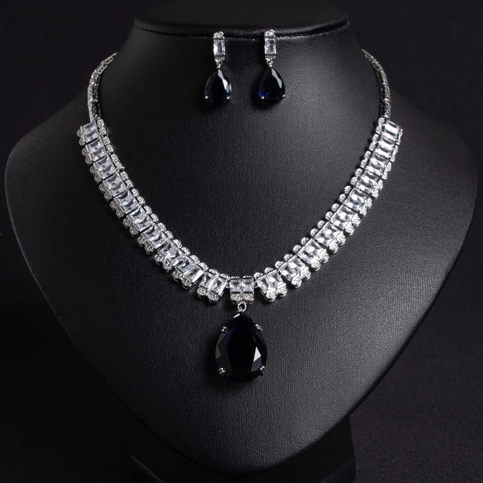 HIBRIDE New Simple Gentle Water Drop Multicolor Necklace Earrings Women's Clothing Jewelry Set Travel Gift Wedding S-878