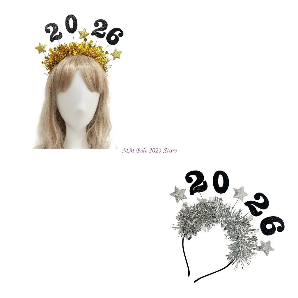 

49ME 2026 блестящая звезда мишура повязки на голову для новогодней вечеринки унисекс регулируемая удобная повязка для волос на