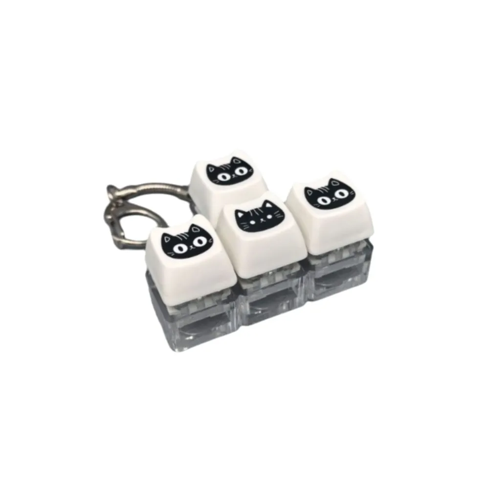 Glowing Black Cat Keyboard Key Chain with Metal Buckle Crispy Rebound Voice Keyboard Keycap Key Chain Transparent Base