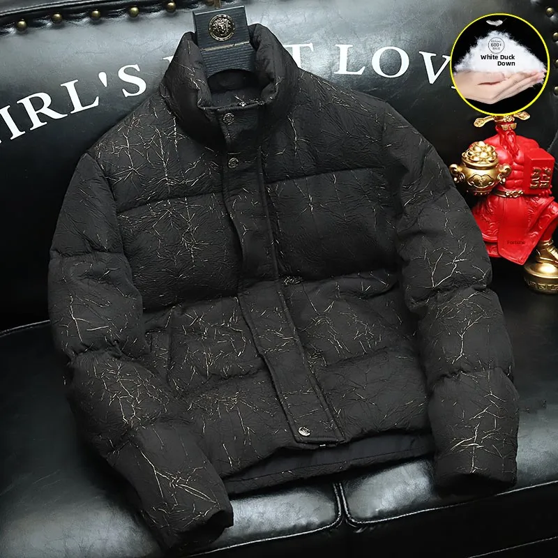 

Trendy Thiened down Jaet for Men 90% White Du down Stand Collar Sli Haome Youth Winter Bread Sle Jaet