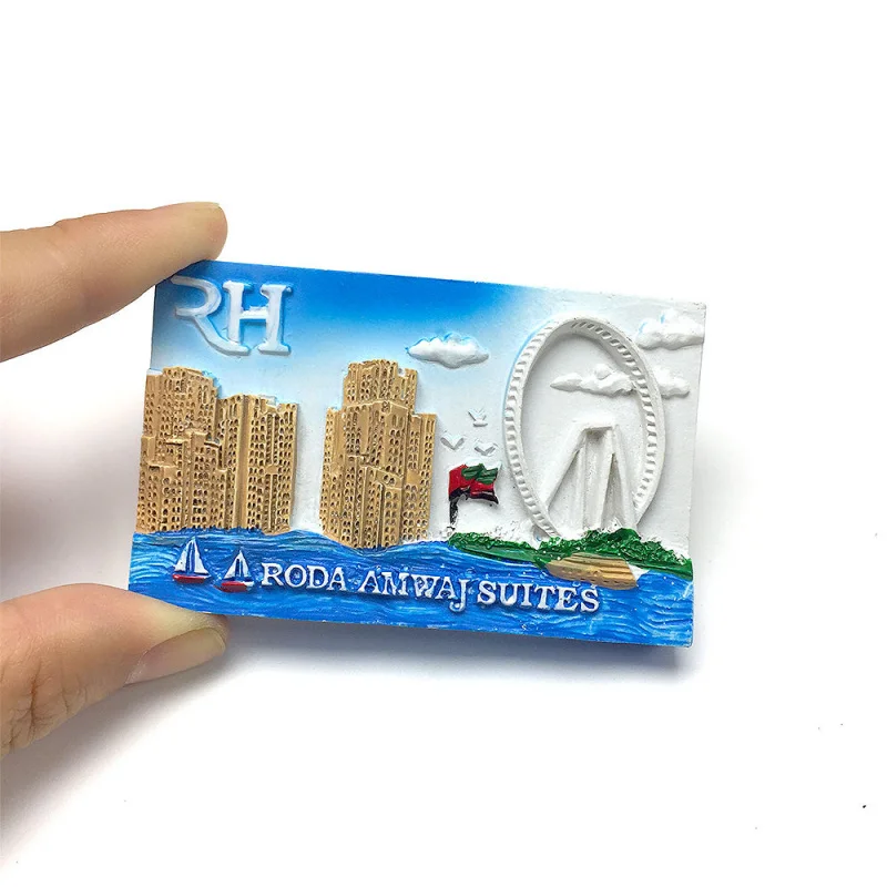 

3D Resin Fridge Magnet UAE Dubai Souvenir - Dubai Eye Ferris Wheel Roda Amwaj Suites Flag Sea View Home Decor Room Decoration