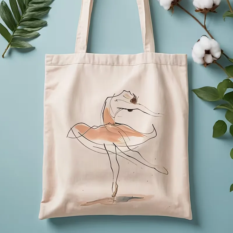 Chic Ballet Dancer Pattern Canvas Tote Bag - Stylish and Durable Shoulder Bag for Everyday Use, Ideal for Trendy Fashionistas