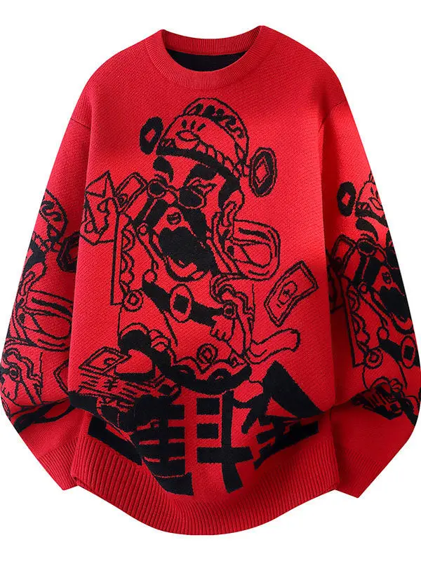 

Men's round Ne Loose Knitted Sweater Thi Warm Casual Sle Autumn Winter Faionable Versatile Thiened Woolen Sweater