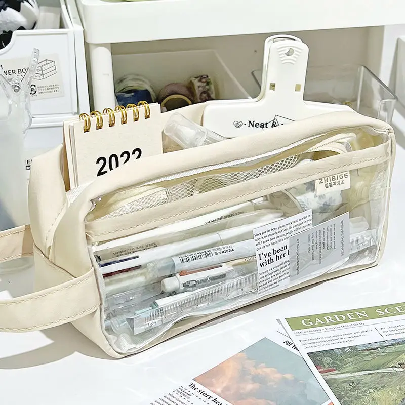 大容量透明鉛筆バッグ美的スクールケースかわいい文具ホルダーバッグペンケース学生学用品