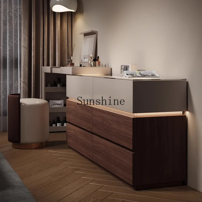 Small apartment bedroom solid wood corner retractable flip cover makeup table