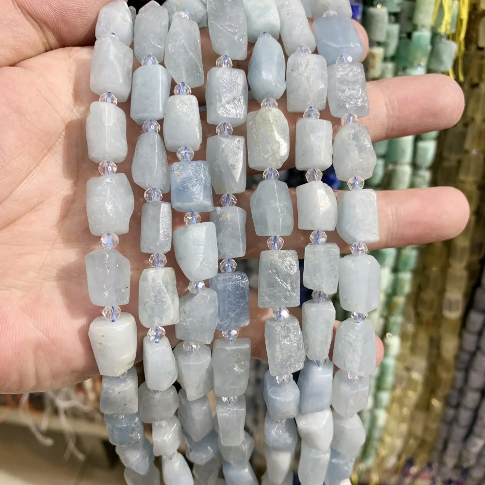 Natural Aquamarine Cordierite IRREGULAR Columnar Loose Bead DIY Bracelet Necklace for Jewelry Making Accessories