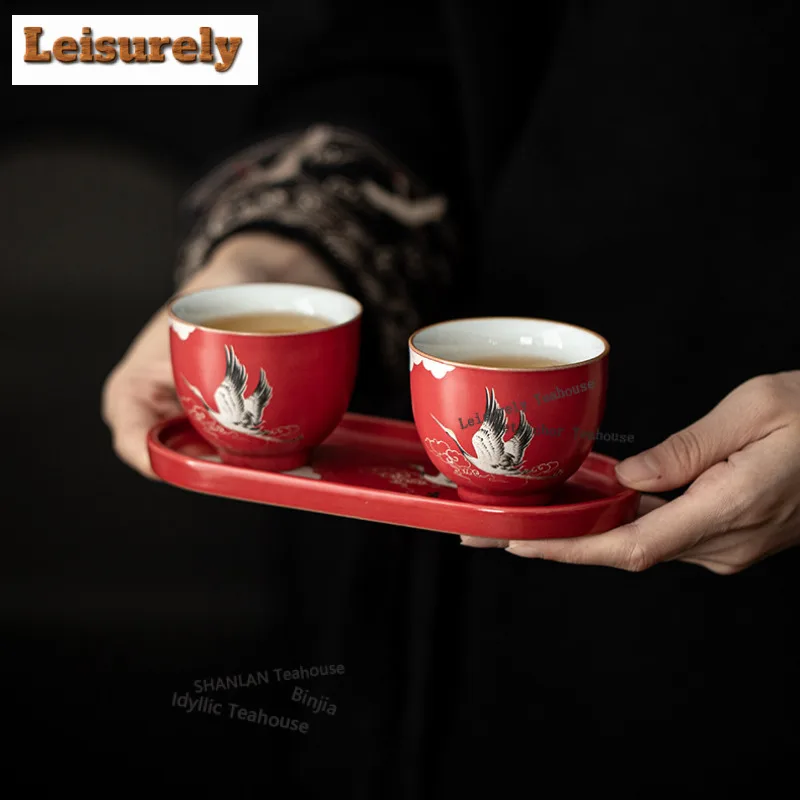 

Forbidden City Red Crane Pair Teacup Aesthetic Tea Bowl Tea Pair Tea-tasting Smelling Cup Jianzhan Master Cups Teaware Craft Set