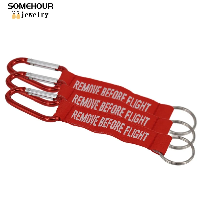 SOMEHOUR Remove Before Flight Red Keychain Outdoor Letter OEM Keyring Jewelry Aviation Tags Sport Carabiner Camping Gear Gifts