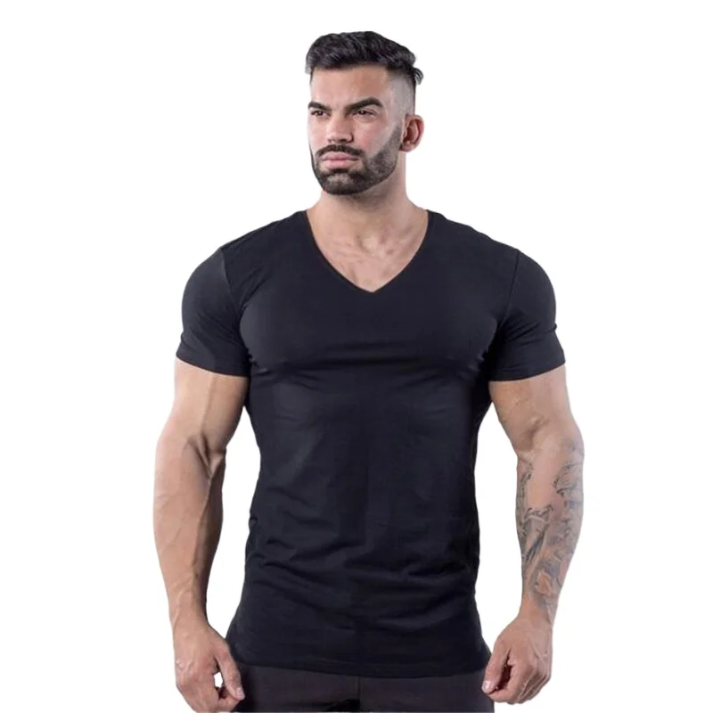 Men's T-shirt Short Sleeved Top Summer V-neck Pure Cotton Jacket Training Long Sleeved Basketball Fitness Clothes