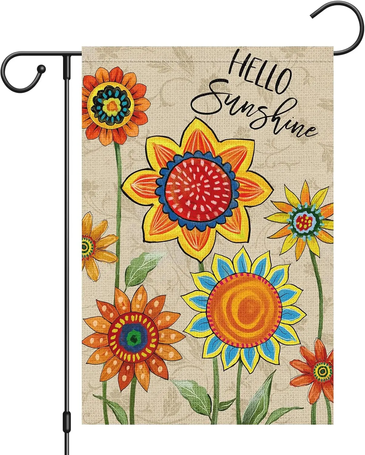 Heyfibro Summer Sunflower Hello Sunshine Garden Flag 12x18 Double Sided Burlap Daisy Spring Summer Small Yard Flags for Rustic S