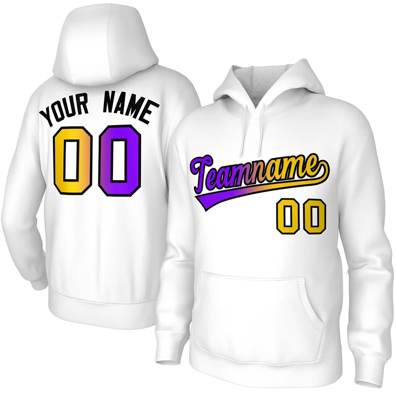 Custom Sew Team Name/Number Sports Pullover Sweatshirt Hoodie Make Your Own Soft Sportswear for Men/Women/Youth White Gradient