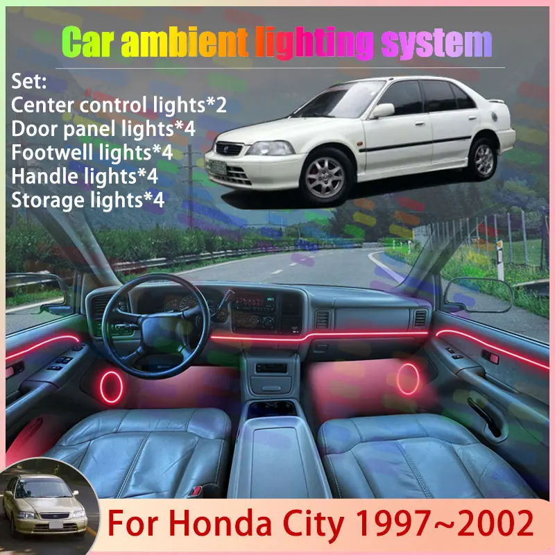 

Для Honda City MK3 3th 3A2 3A3 SX8 1997~2002 1998 2/18 в 1 автомобильная атмосферная лампа RGB абажур ансамбль стример атмосферный набор