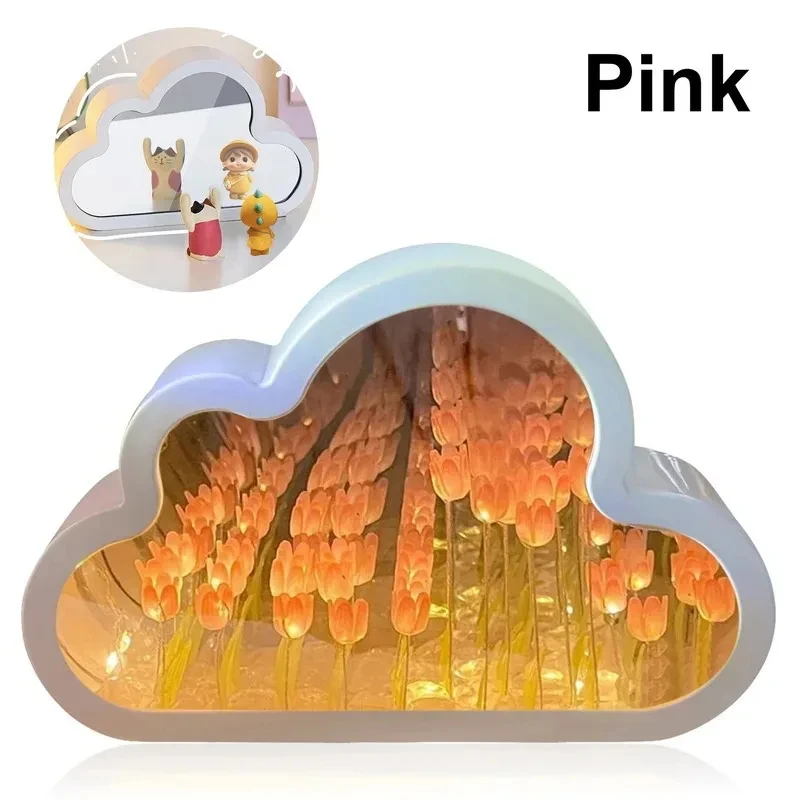 Cloud Tulip Night Light Handmade DIY Material Flower Home Decor Mirror Creative Atmosphere Lamp Birthday Gift Valentine's Day